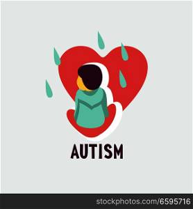 Autism. Early signs of autism syndrome in children. Vector emblem. Children autism spectrum disorder ASD icon. Signs and symptoms of autism in a child.