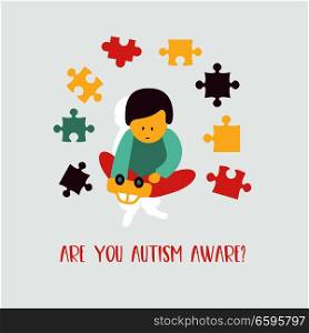 Autism. Early signs of autism syndrome in children. Vector emblem. Children autism spectrum disorder ASD icon. Signs and symptoms of autism in a child.