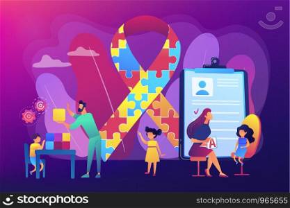 Autism spectrum disorder. Child development. Autism therapy, autism treatments for adults and childrens, applied behavior analysis concept. Bright vibrant violet vector isolated illustration. Autism therapy concept vector illustration