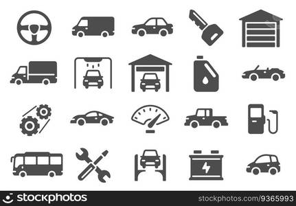 Auto icons. Vehicle silhouettes and servicing symbols. Spare parts, auto repair and car wash design for web, mobile and ui signs vector set. Illustration car tire, repair automotive icons. Auto icons. Vehicle silhouettes and servicing symbols. Spare parts, auto repair and car wash design for web, mobile and ui signs vector set