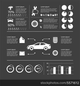 Auto mechanic car service and maintenance infographic elements with charts and graphs vector illustration