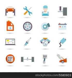 Auto mechanic car service transport work and maintenance icons isolated vector illustration