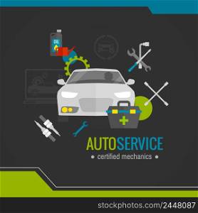 Auto mechanic flat icon with car repair tools set vector illustration. Auto Mechanic Flat Icon