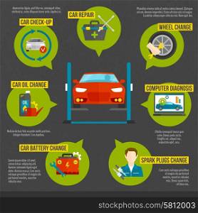 Auto mechanic infographics set with car repair work symbols set vector illustration. Auto Mechanic Infographics