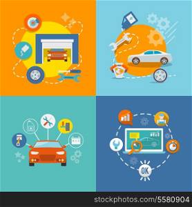 Auto mechanic service flat icons of maintenance car repair and working isolated vector illustration