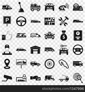 Auto rental icons set. Simple style of 36 auto rental vector icons for web for any design. Auto rental icons set, simple style