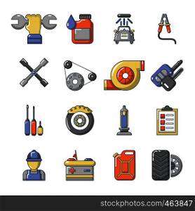 Auto repair icons set. Cartoon illustration of 16 auto repair vector icons for web. Auto repair icons set, cartoon style