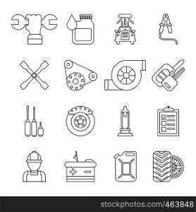 Auto repair icons set. Outline illustration of 16 auto repair vector icons for web. Auto repair icons set, outline style