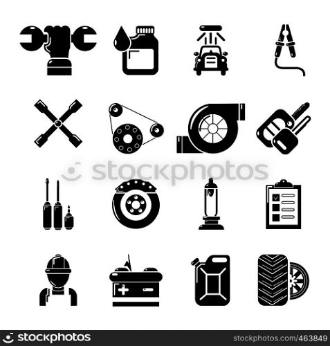 Auto repair icons set. Simple illustration of 16 auto repair vector icons for web. Auto repair icons set, simple style