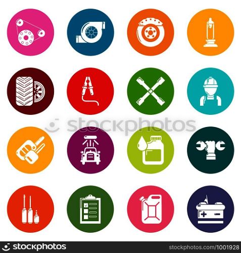 Auto repair icons set vector colorful circles isolated on white background . Auto repair icons set colorful circles vector
