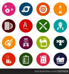 Auto repair icons set vector colorful circles isolated on white background . Auto repair icons set colorful circles vector