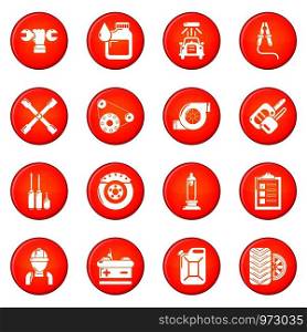 Auto repair icons set vector red circle isolated on white background . Auto repair icons set red vector