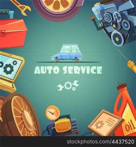 Auto Service Background Illustration . Auto service cartoon background with maintenance and repair symbols vector illustration