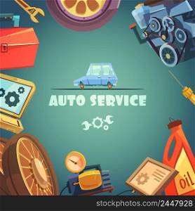 Auto service cartoon background with maintenance and repair symbols vector illustration . Auto Service Background Illustration