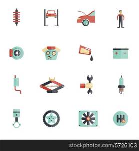 Auto service flat icon set with mechanic tools automobile maintenance symbols isolated vector illustration