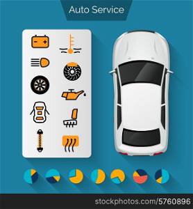 Auto service infographics set with auto car repair and diagnostics symbols and charts vector illustration. Auto Service Infographics