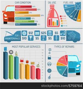Auto service infographics set with car repair technical diagnostics symbols and charts vector illustration. Auto Service Infographics