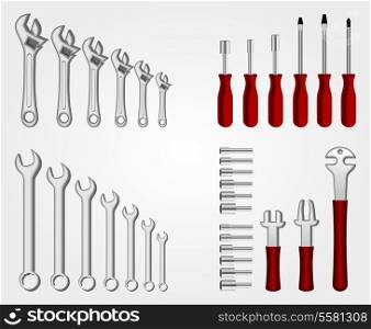 Auto service tool set collection design background poster template vector illustration