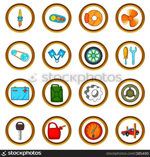 Auto spare parts vector set in cartoon style isolated on white background. Auto spare parts vector set, cartoon style