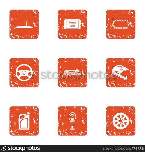 Auto ticket icons set. Grunge set of 9 auto ticket vector icons for web isolated on white background. Auto ticket icons set, grunge style