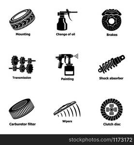 Auto worker icons set. Simple set of 9 auto worker vector icons for web isolated on white background. Auto worker icons set, simple style