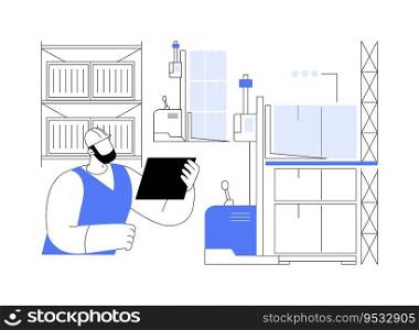Automated forklift abstract concept vector illustration. Smart warehouse manager controls automated forklift, inventory technologies, goods loading process, cargo shipment abstract metaphor.. Automated forklift abstract concept vector illustration.