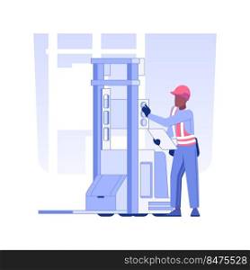 Automated forklift isolated concept vector illustration. Warehouse worker controls guided forklift at factory, wholesale business, foreign trade industry, goods transportation vector concept.. Automated forklift isolated concept vector illustration.