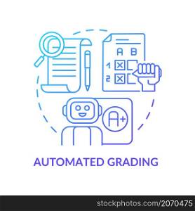 Automated grading blue gradient concept icon. Evaluating student process. Abstract idea thin line illustration. Isolated outline drawing. Editable stroke. Roboto-Medium, Myriad Pro-Bold fonts used. Automated grading blue gradient concept icon