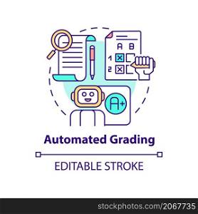 Automated grading concept icon. Evaluating student process. Education abstract idea thin line illustration. Isolated outline drawing. Editable stroke. Roboto-Medium, Myriad Pro-Bold fonts used. Automated grading concept icon