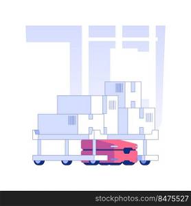 Automated guided cart isolated concept vector illustration. Self-driving cart at factory, automated guided vehicle in stock, wholesale and warehousing business, foreign trade vector concept.. Automated guided cart isolated concept vector illustration.