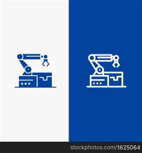 Automated, Robotic, Arm, Technology Line and Glyph Solid icon Blue banner Line and Glyph Solid icon Blue banner