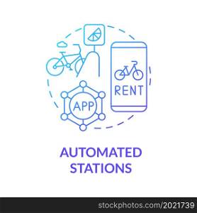 Automated stations blue gradient concept icon. Bicycle sharing category abstract idea thin line illustration. Use smartphone app. Return vehicle at another dock. Vector isolated outline color drawing. Automated stations blue gradient concept icon