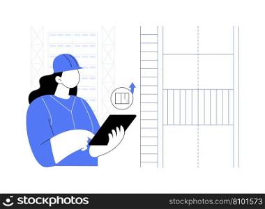 Automated storage and retrieval system abstract concept vector illustration. Warehouse worker standing near automated storage, wholesale business, foreign trade, AS-RS systems abstract metaphor.. Automated storage and retrieval system abstract concept vector illustration.
