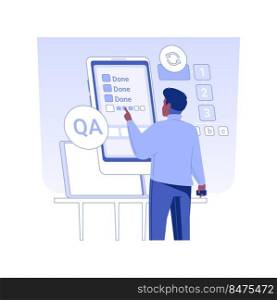 Automated testing isolated concept vector illustration. QA engineer controls automated software testing, IT company worker, app development process, quality assurance vector concept.. Automated testing isolated concept vector illustration.