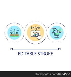 Automated watering system loop concept icon. Farming and agriculture technology. Innovation abstract idea thin line illustration. Isolated outline drawing. Editable stroke. Arial font used. Automated watering system loop concept icon