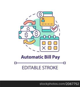 Automatic bill pay concept icon. Automated banking systems abstract idea thin line illustration. Isolated outline drawing. Editable stroke. Roboto-Medium, Myriad Pro-Bold fonts used. Automatic bill pay concept icon