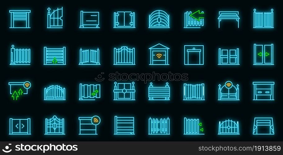 Automatic gate icon. Outline automatic gate vector icon neon color on black. Automatic gate icon, outline style