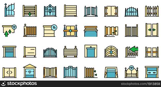 Automatic gate icon. Outline automatic gate vector icon thin line color flat isolated on white. Automatic gate icon, outline style