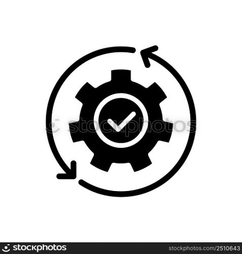 Automation black glyph icon. Manufacturing process. Boosting efficiency. Replacing manual labor. Increase productivity. Silhouette symbol on white space. Solid pictogram. Vector isolated illustration. Automation black glyph icon