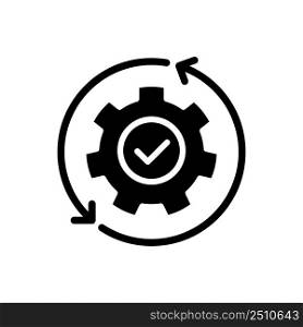 Automation black glyph icon. Manufacturing process. Boosting efficiency. Replacing manual labor. Increase productivity. Silhouette symbol on white space. Solid pictogram. Vector isolated illustration. Automation black glyph icon