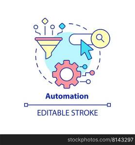 Automation concept icon. Software for repetitive tasks. Search engine optimization abstract idea thin line illustration. Isolated outline drawing. Editable stroke. Arial, Myriad Pro-Bold fonts used. Automation concept icon