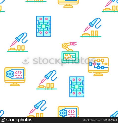 Automation Engineer Vector Seamless Pattern Color Line Illustration. Automation Engineer Vector Seamless Pattern