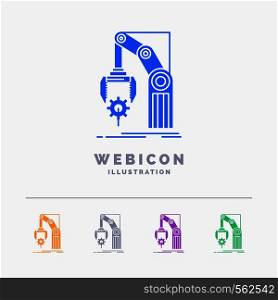 Automation, factory, hand, mechanism, package 5 Color Glyph Web Icon Template isolated on white. Vector illustration. Vector EPS10 Abstract Template background