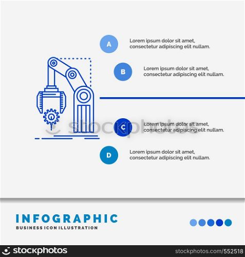 Automation, factory, hand, mechanism, package Infographics Template for Website and Presentation. Line Blue icon infographic style vector illustration. Vector EPS10 Abstract Template background