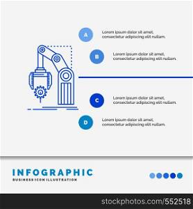 Automation, factory, hand, mechanism, package Infographics Template for Website and Presentation. Line Blue icon infographic style vector illustration. Vector EPS10 Abstract Template background