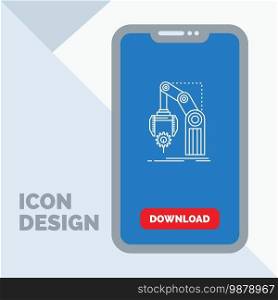 Automation, factory, hand, mechanism, package Line Icon in Mobile for Download Page. Vector EPS10 Abstract Template background
