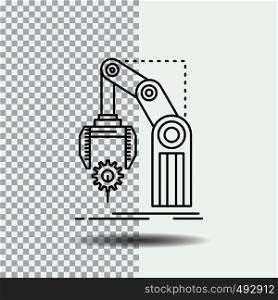 Automation, factory, hand, mechanism, package Line Icon on Transparent Background. Black Icon Vector Illustration. Vector EPS10 Abstract Template background