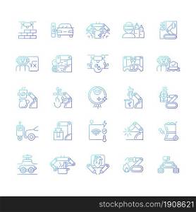 Automation gradient linear vector icons set. Advanced manufacturing. Improve everyday life. Using robotic hands. Thin line contour symbols bundle. Isolated outline illustrations collection. Automation gradient linear vector icons set