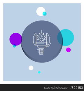 Automation, industry, machine, production, robotics White Line Icon colorful Circle Background. Vector EPS10 Abstract Template background