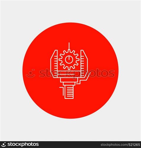 Automation, industry, machine, production, robotics White Line Icon in Circle background. vector icon illustration. Vector EPS10 Abstract Template background